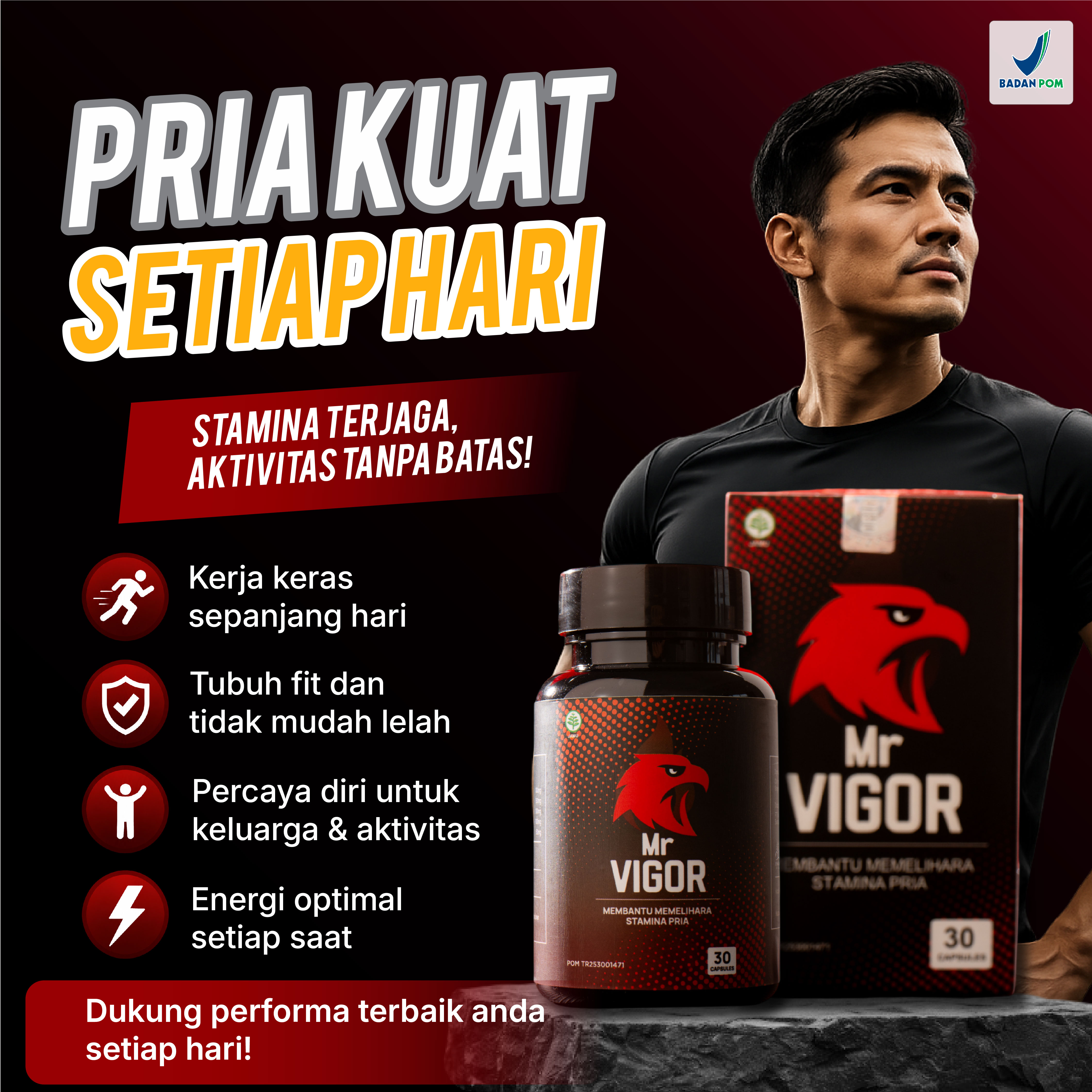 Mr Vigor Suplemen Herbal Pria Membantu Memelihara Stamina Pria Aktif BPOM & Halal 30 Kapsul