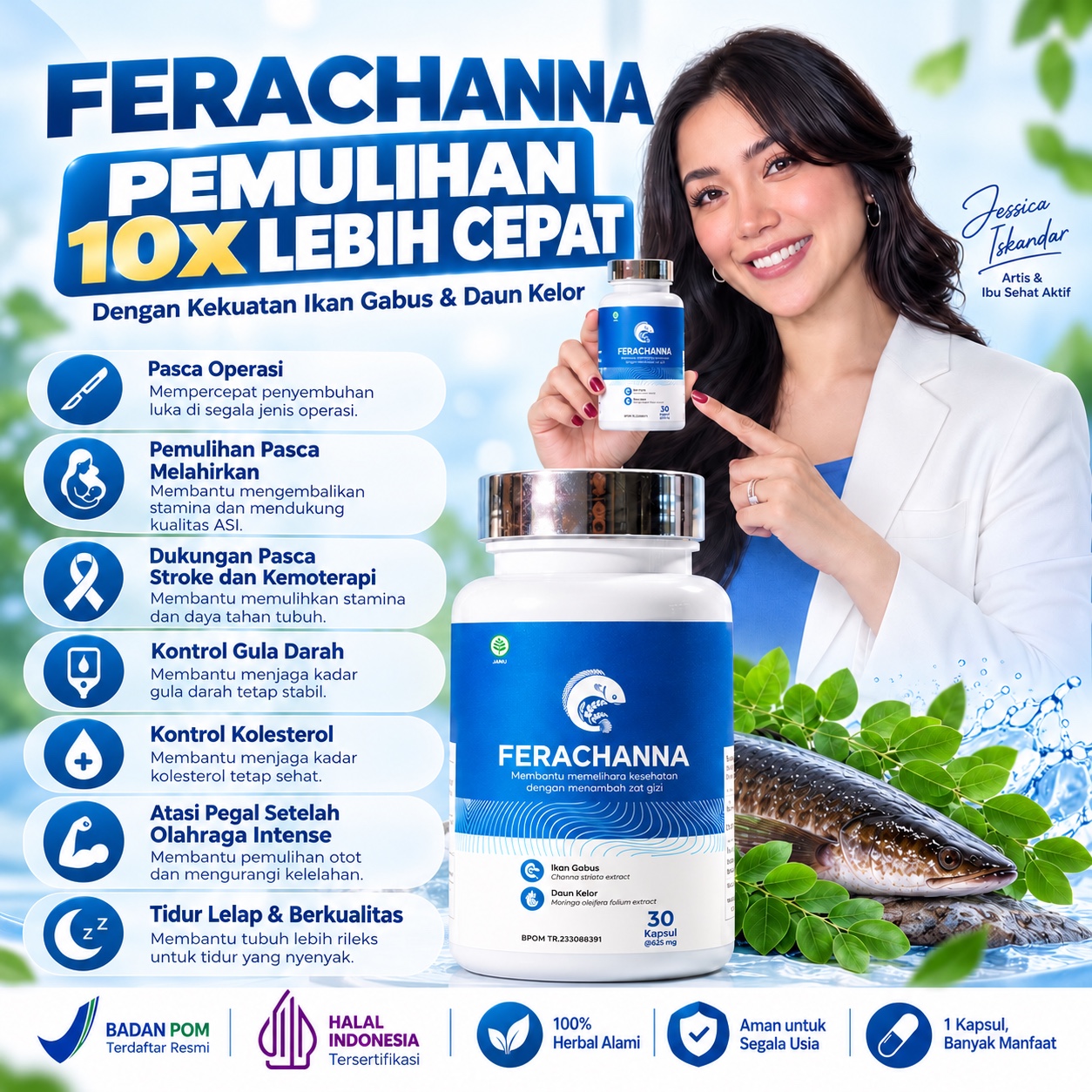 FERACHANNA Kapsul Ikan Gabus + Daun Kelor Tinggi Albumin - Sembuhkan Luka Operasi & Regenerasi Tubuh